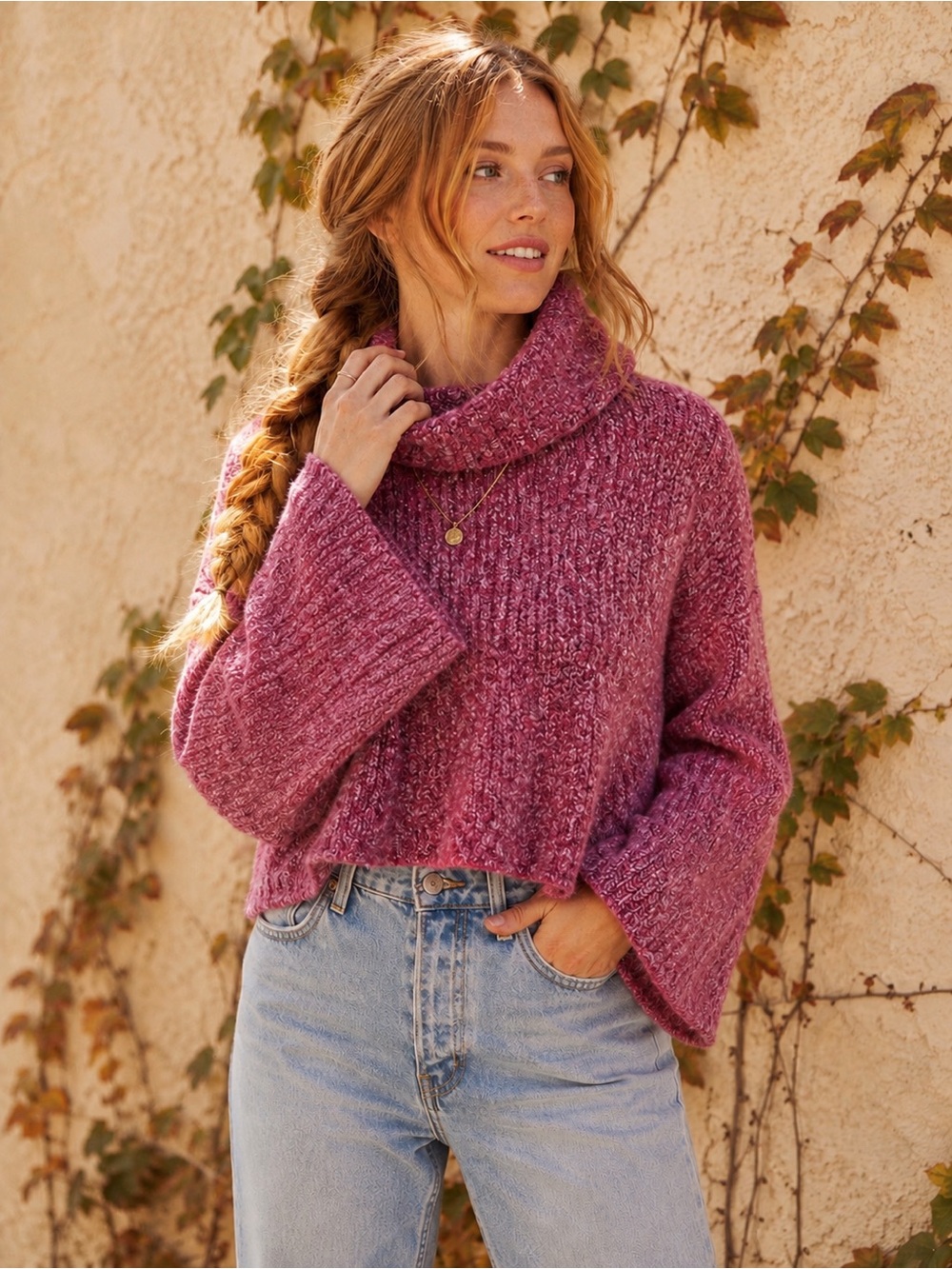 Sincerely Jules Pink Marled Oversized Cowl Neck Bell Sleeve Sweater XS NWT